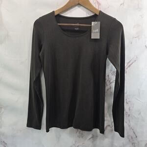 J Jill Shirt Womens XS Brown Perfect Pima Long Sleeve Tee T Chocolate Scoop